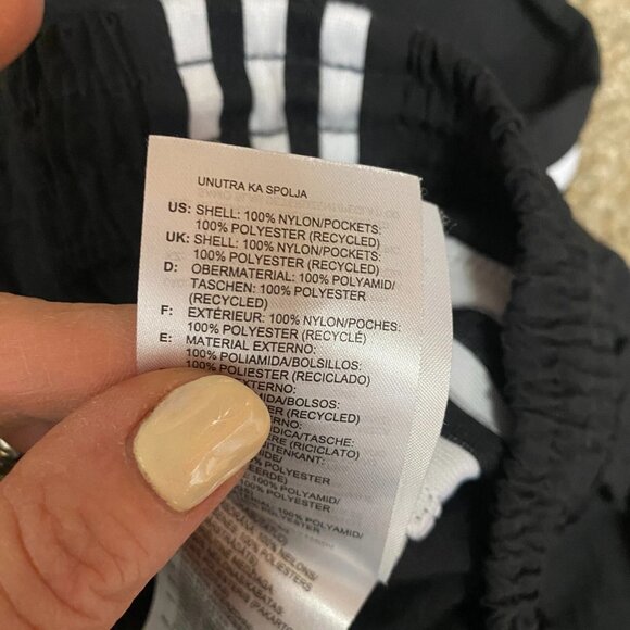 Adidas Jogger Pants Women's Small Black 3 Striped Nylon High Rise Elastic Waist - Picture 7 of 13